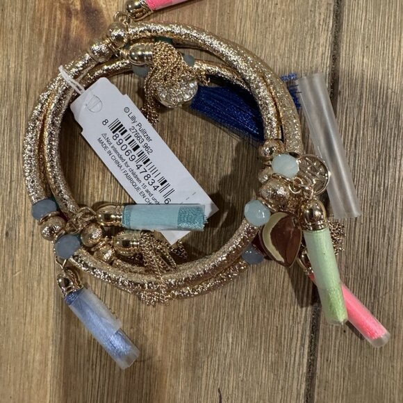 Lilly Pulitzer Gold Bead Tassel Charms 3 PC Set Bracelets NEW in Gift Bag - Picture 4 of 7
